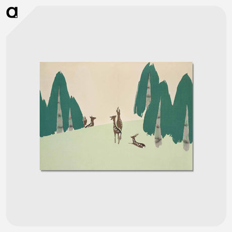 アートポストカード-Deer from Momoyogusa–Flowers of a Hundred Generations - 神坂 雪佳 Postcard.