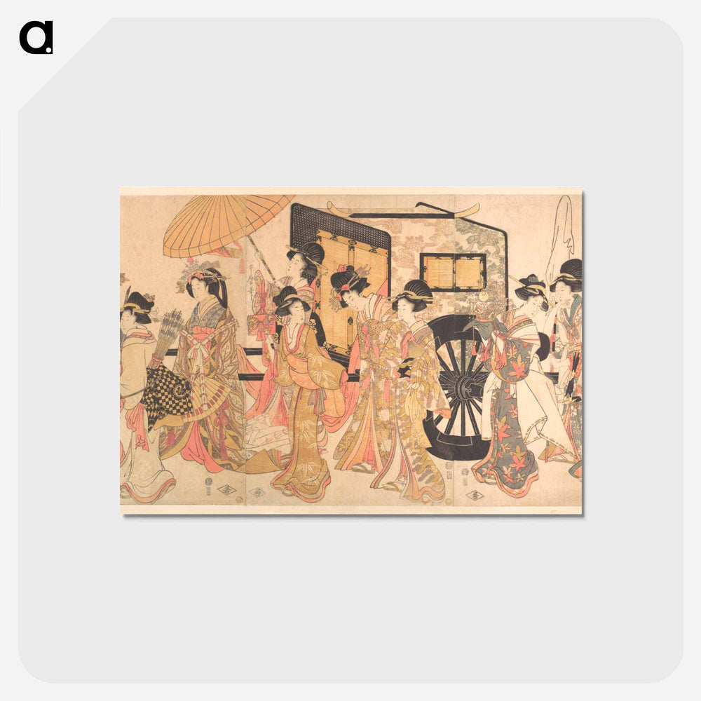 Courtesans Imitating a Court Procession - 喜多川 歌麿 Postcard.