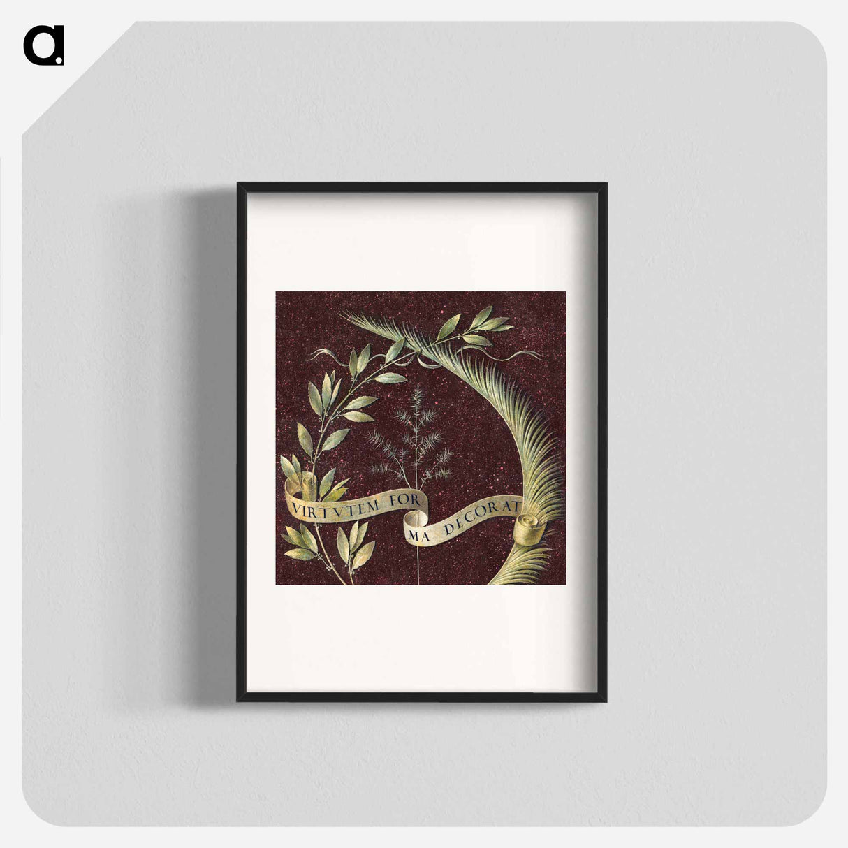 Wreath of Laurel, Palm, and Juniper with a Scroll inscribed Virtutem Forma Decorat - Leonardo da Vinci Poster.