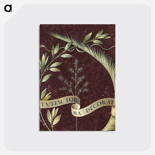 Wreath of Laurel, Palm, and Juniper with a Scroll inscribed Virtutem Forma Decorat - レオナルド ダ ヴィンチ Postcard.