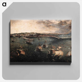 アートパネル-Naval battle in the Gulf of Naples - ピーター ブリューゲル Canvas.