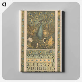 アートパネル-Kalenderblad januari met pauw en kippen - テオ ヴァン ホイテマ Canvas.