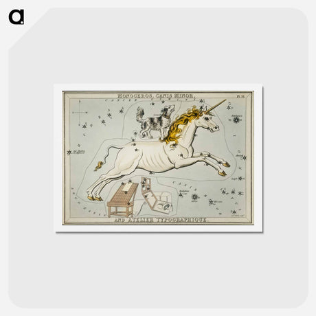 アートポストカード-Sidney Hall’s astronomical chart illustration of the Monoceros, Canis Minor and the Atelier Typographique - アンティーク地図 Postcard.