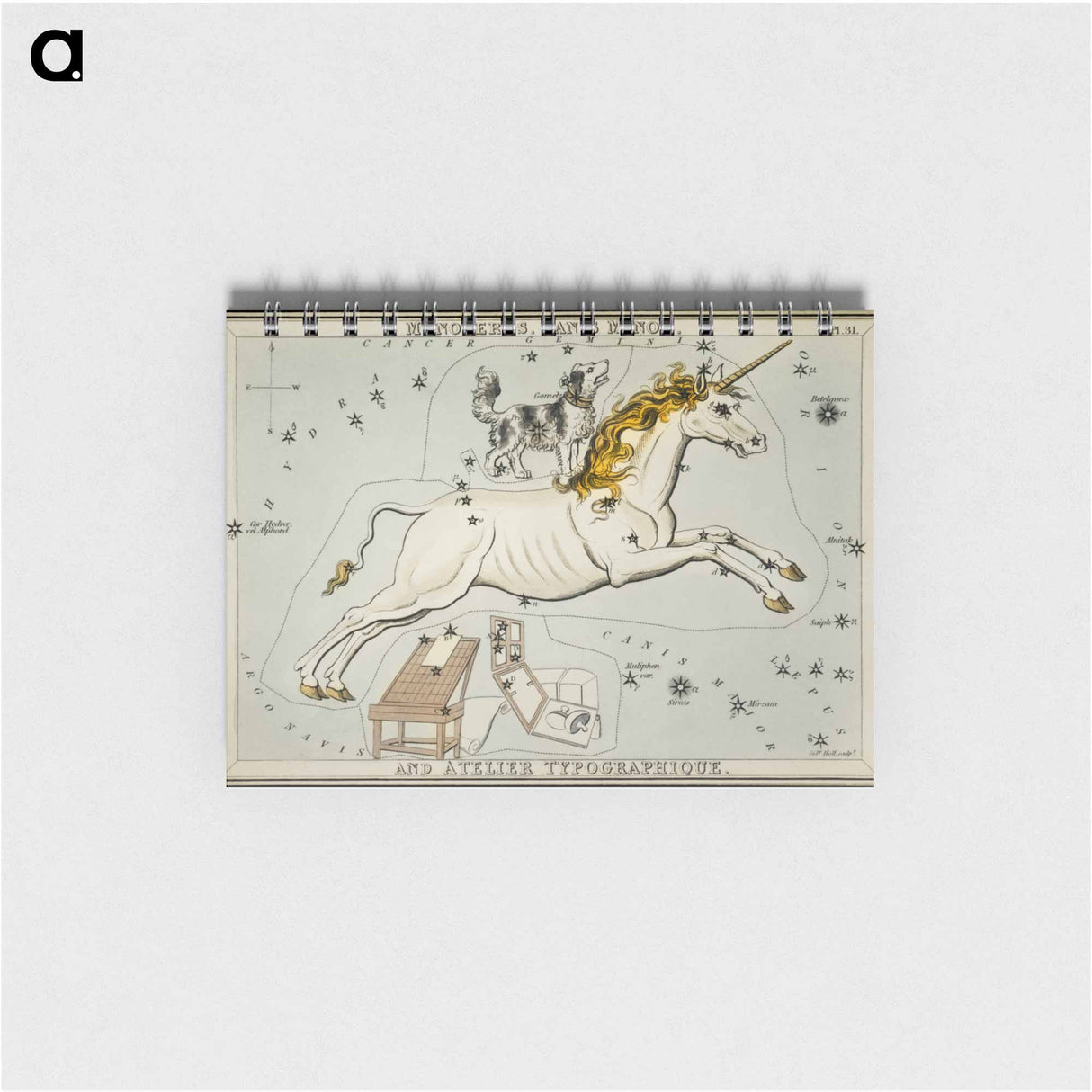 Sidney Hall’s astronomical chart illustration of the Monoceros, Canis Minor and the Atelier Typographique - アンティーク地図 Memo.