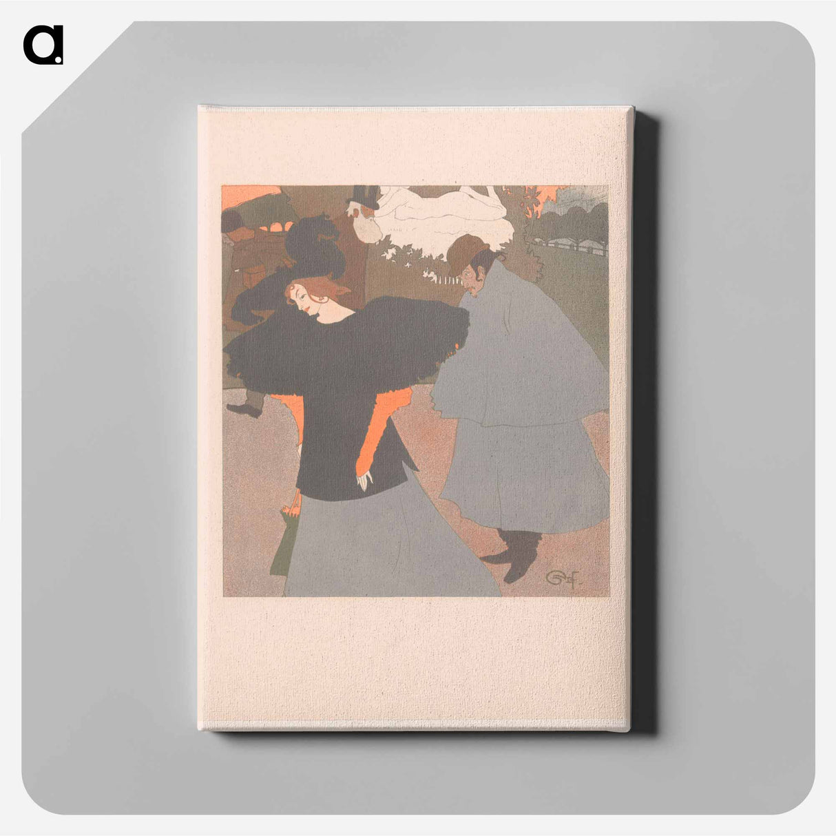 アートパネル-Dame op straat gevolgd door een heer - ジョルジュ ド フィール Canvas.