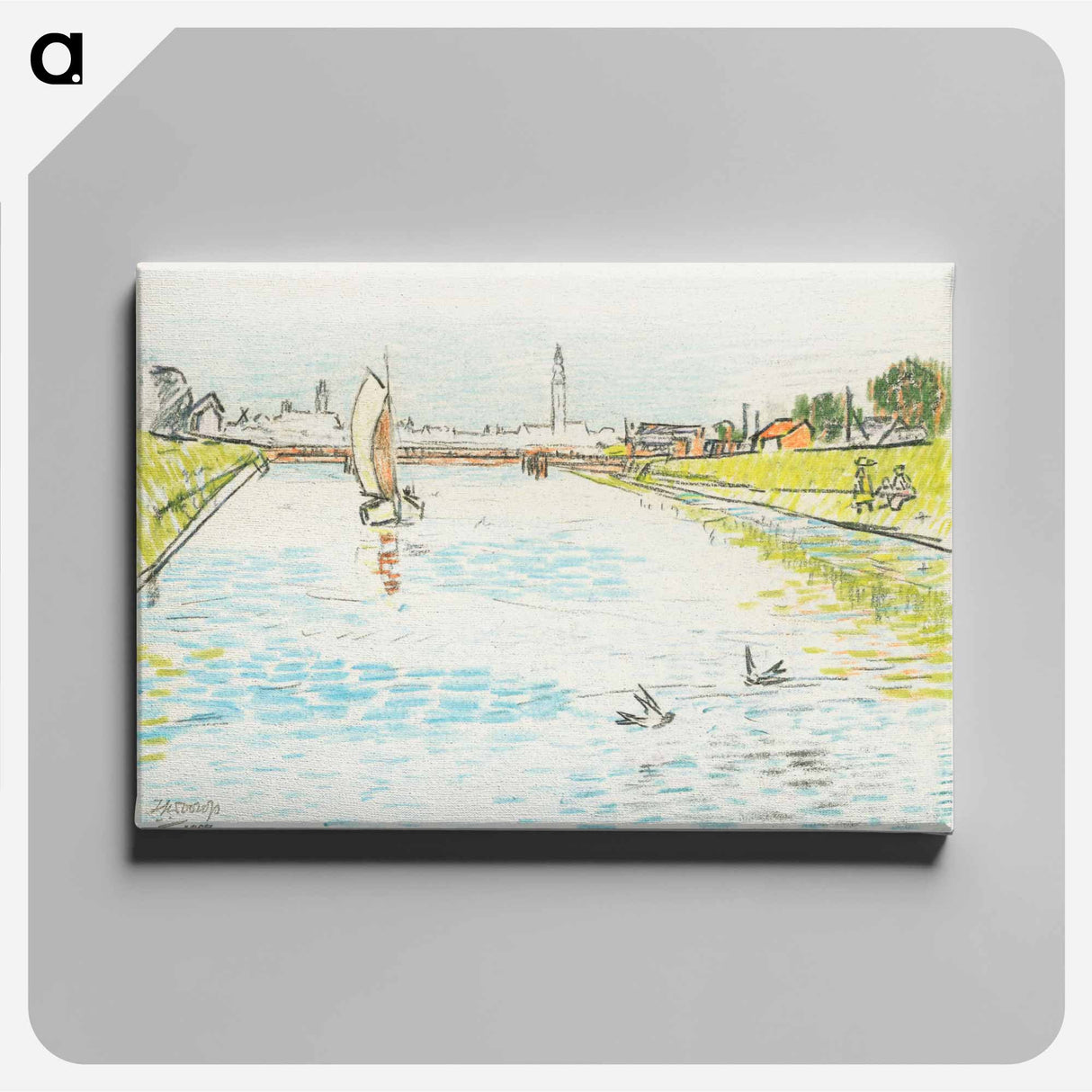 View of a Canal with a Sailing Ship - ヤン・トゥーロップ Canvas.