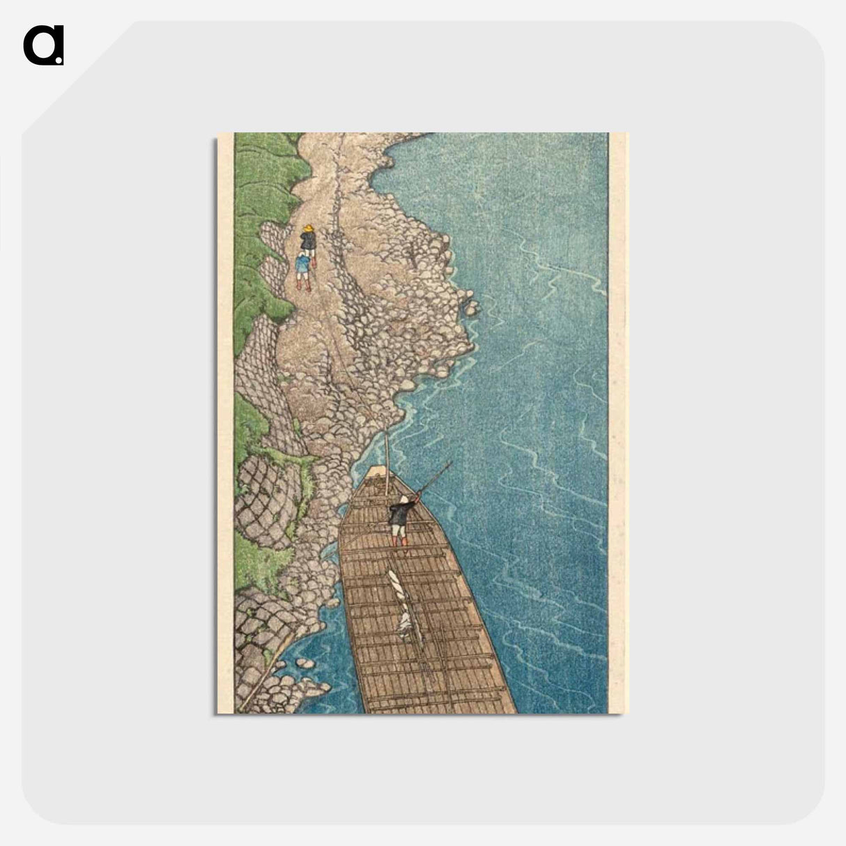 アートポストカード-Cloudy Day at Yaguchi Ferry (Kumoribi no Yaguchi) - 川瀬 巴水 Postcard.