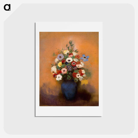 アートポストカード-Anémones et lilas dans un vase bleu - オディロン ルドン Postcard.