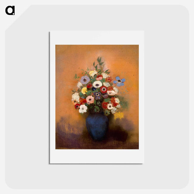 アートポストカード-Anémones et lilas dans un vase bleu - オディロン ルドン Postcard.