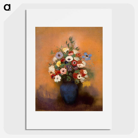 アートポスター-Anémones et lilas dans un vase bleu - オディロン ルドン Poster.