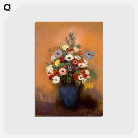 アートポストカード-Anémones et lilas dans un vase bleu - オディロン ルドン Postcard.
