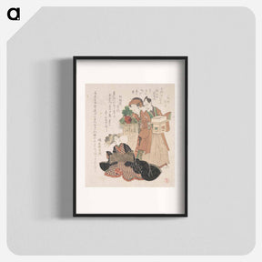 アートポスター-Actor Nakamura Utayemon with Two Women Preparing for the New Year Ceremony
 - 歌川 豊国 Poster.