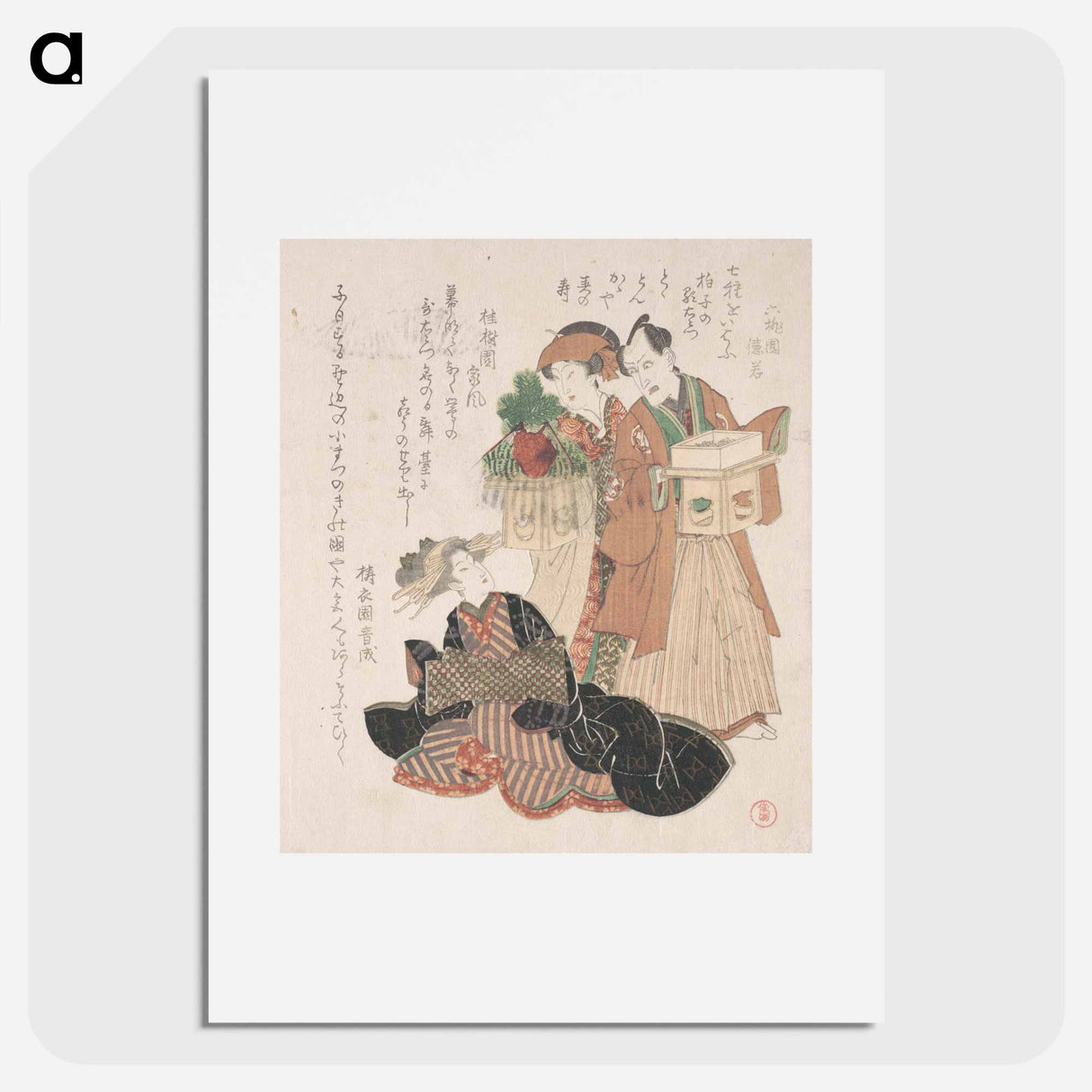 Actor Nakamura Utayemon with Two Women Preparing for the New Year Ceremony
 - 歌川 豊国 Poster.