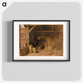 アートポスター-Interior of Barn with Woman Wearing Pink Dress and Hat - ウィリアム ヘンリー ハント Poster.