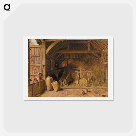 アートポストカード-Interior of Barn with Woman Wearing Pink Dress and Hat - ウィリアム ヘンリー ハント Postcard.