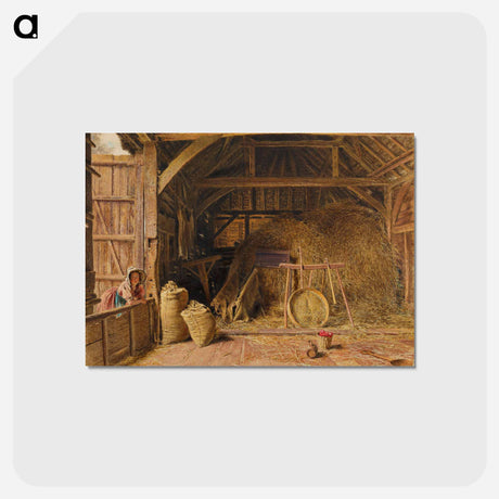 アートポストカード-Interior of Barn with Woman Wearing Pink Dress and Hat - ウィリアム ヘンリー ハント Postcard.