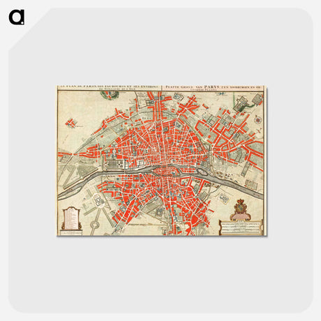 アートポストカード-Plattegrond van Parijs - アンティーク地図 Postcard.