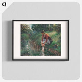 アートポスター-Woman Bathing Her Feet in a Brook - カミーユ ピサロ Poster.