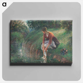 アートパネル-Woman Bathing Her Feet in a Brook - カミーユ ピサロ Canvas.
