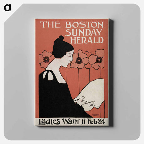 アートパネル-The Boston Sunday Herald vintage poster of a woman reading a newspaper in art nouveau style in high resolution by . Original from Library of Congress. Digitally enhanced by rawpixel. - エセル リード Canvas.