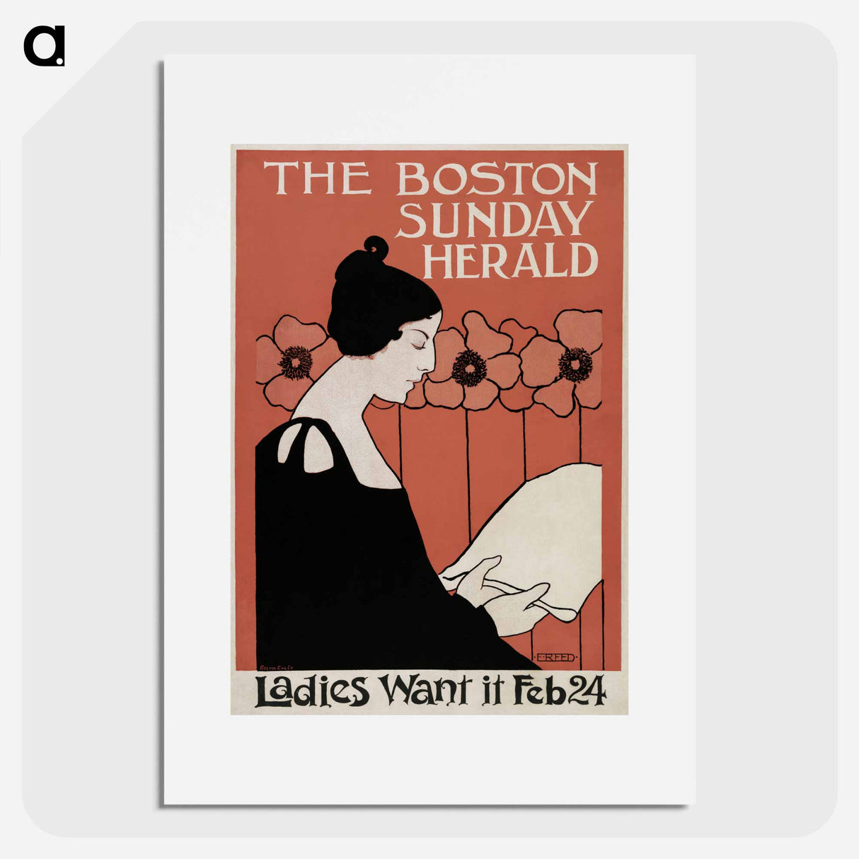 The Boston Sunday Herald vintage poster of a woman reading a newspaper in art nouveau style in high resolution by . Original from Library of Congress. Digitally enhanced by rawpixel. - Ethel Reid Poster.