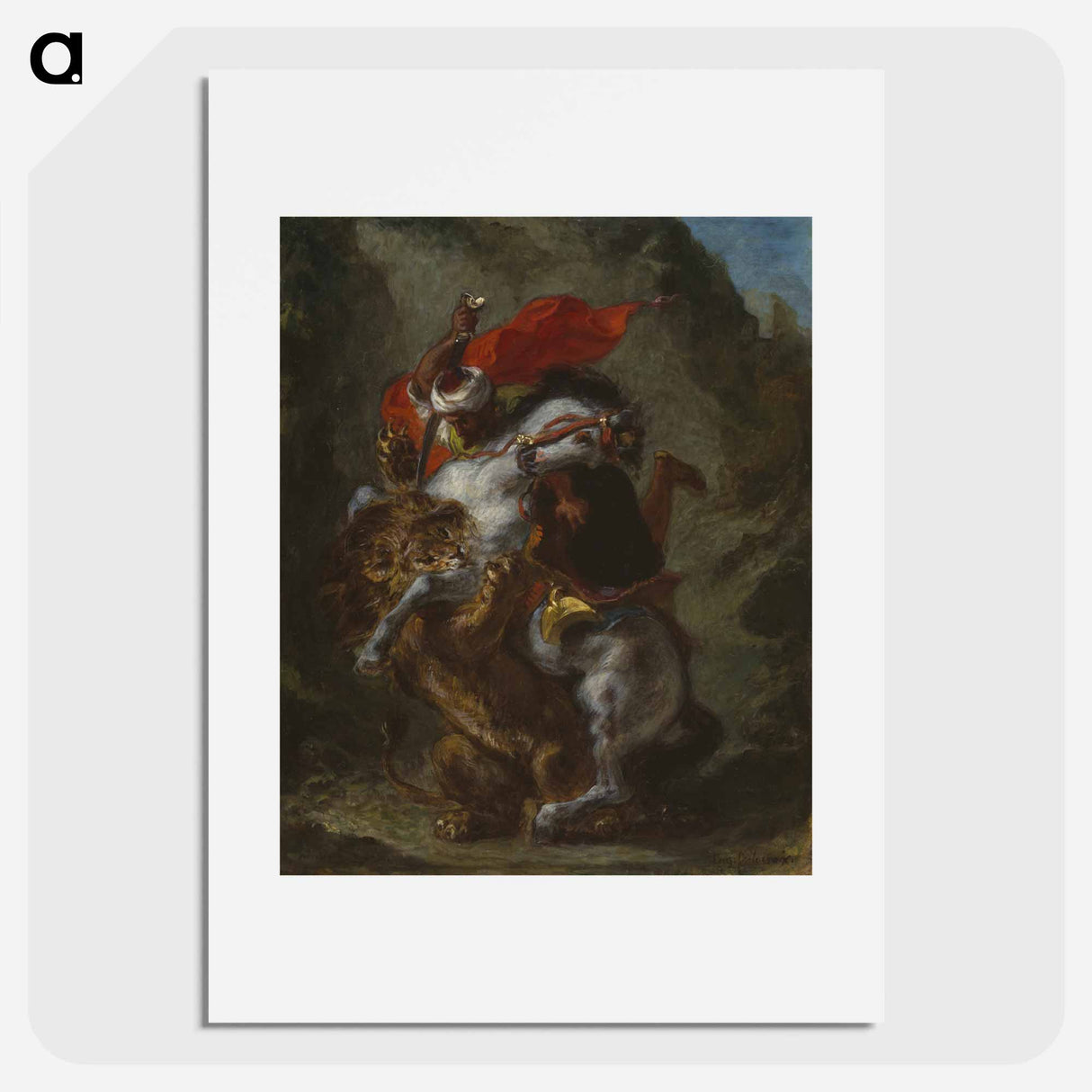 Arab Horseman Attacked by a Lion - ウジェーヌ ドラクロワ Poster.