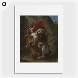 Arab Horseman Attacked by a Lion - ウジェーヌ ドラクロワ Poster.
