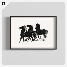 アートポスター-Drie zwarte paarden staand naar links kijkend - レオ ヘステル Poster.