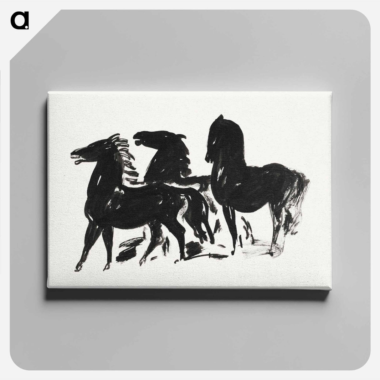 Drie zwarte paarden staand naar links kijkend - レオ ゲステル Canvas.