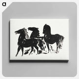 Drie zwarte paarden staand naar links kijkend - レオ ゲステル Canvas.