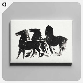 アートパネル-Drie zwarte paarden staand naar links kijkend - レオ ヘステル Canvas.