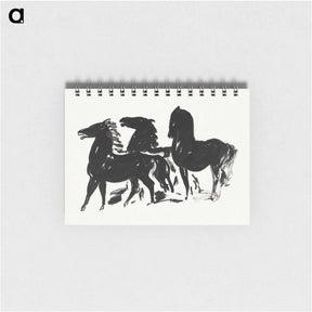 アートメモ帳-Drie zwarte paarden staand naar links kijkend - レオ ヘステル Memo.