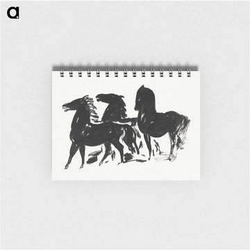 Drie zwarte paarden staand naar links kijkend - レオ ヘステル Memo.