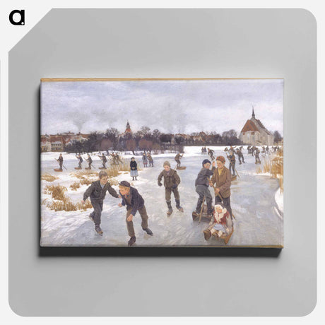 アートパネル-Children Skating Outside Fåborg
 - ピーター ハンセン Canvas.