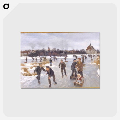 アートポストカード-Children Skating Outside Fåborg
 - ピーター ハンセン Postcard.