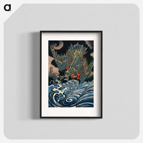 アートポスター-Dragon flying above turbulent waves - 歌川 国芳 Poster.