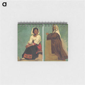 アートメモ帳-Costume Study of a Seated Woman and Italian Costume Sketch of a Kneeling Nun - アルバート ビアスタット Memo.