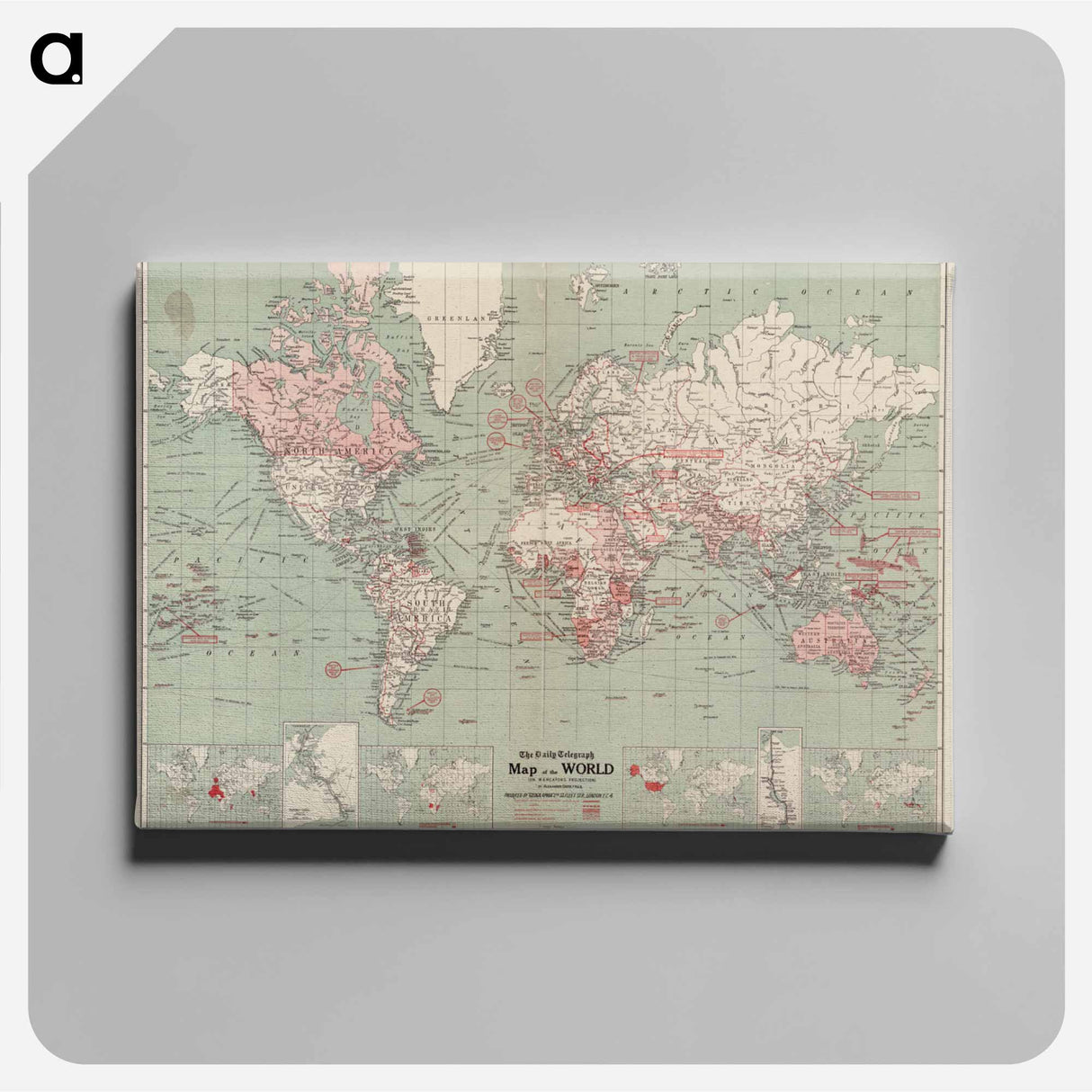 The Daily Telegraph map of the world on Mercator's projection - アンティーク地図 Canvas.