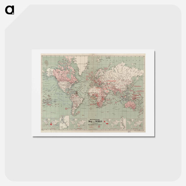 アートポストカード-The Daily Telegraph map of the world on Mercator's projection - アンティーク地図 Postcard.