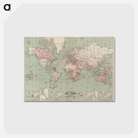 アートポストカード-The Daily Telegraph map of the world on Mercator's projection - アンティーク地図 Postcard.