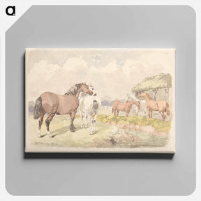 アートパネル-Five Horses near a Brook
 - ジョン フレデリック ヘリング Canvas.