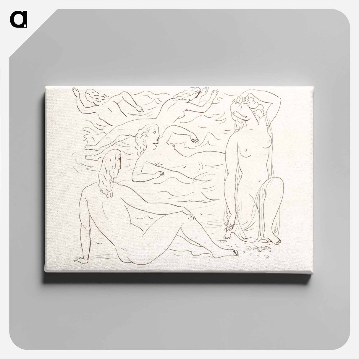 Schetsblad met naakt zwemmende vrouwen aan het strand by Leo Gestel - レオ ゲステル Canvas.