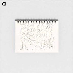 アートメモ帳-Schetsblad met naakt zwemmende vrouwen aan het strand by Leo Gestel - レオ ヘステル Memo.