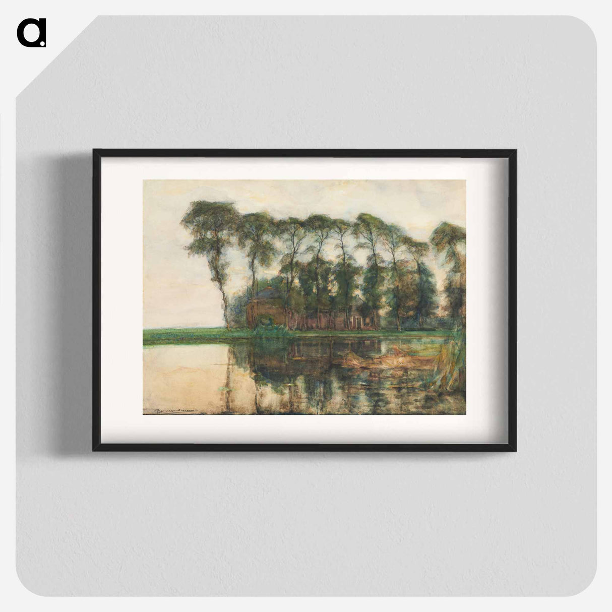 Farmstead along the water screened by nine tall trees - Piet Mondrian Poster.