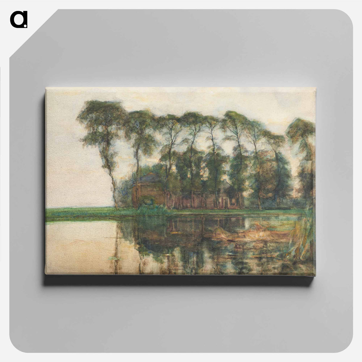 Farmstead along the water screened by nine tall trees - ピエト モンドリアン Canvas.