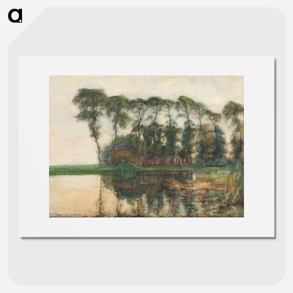 Farmstead along the water screened by nine tall trees - Piet Mondrian Poster.