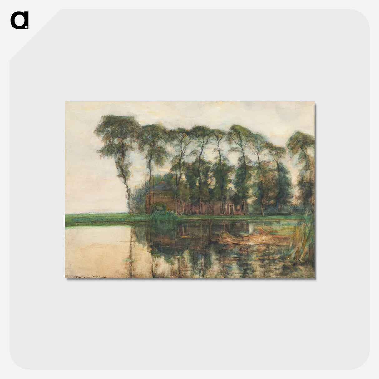 Farmstead along the water screened by nine tall trees - ピエト モンドリアン Postcard.