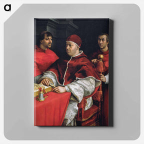 アートパネル-Portrait of Pope Leo X and his cousins, cardinals Giulio de' Medici and Luigi de' Rossi - ラファエロ サンティ Canvas.