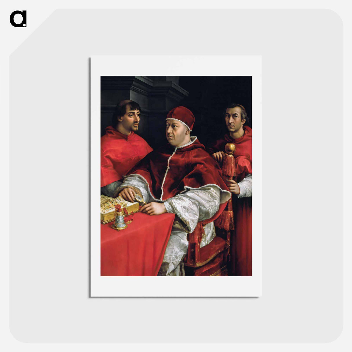 Portrait of Pope Leo X and his cousins, cardinals Giulio de' Medici and Luigi de' Rossi - ラファエロ サンティ Postcard.