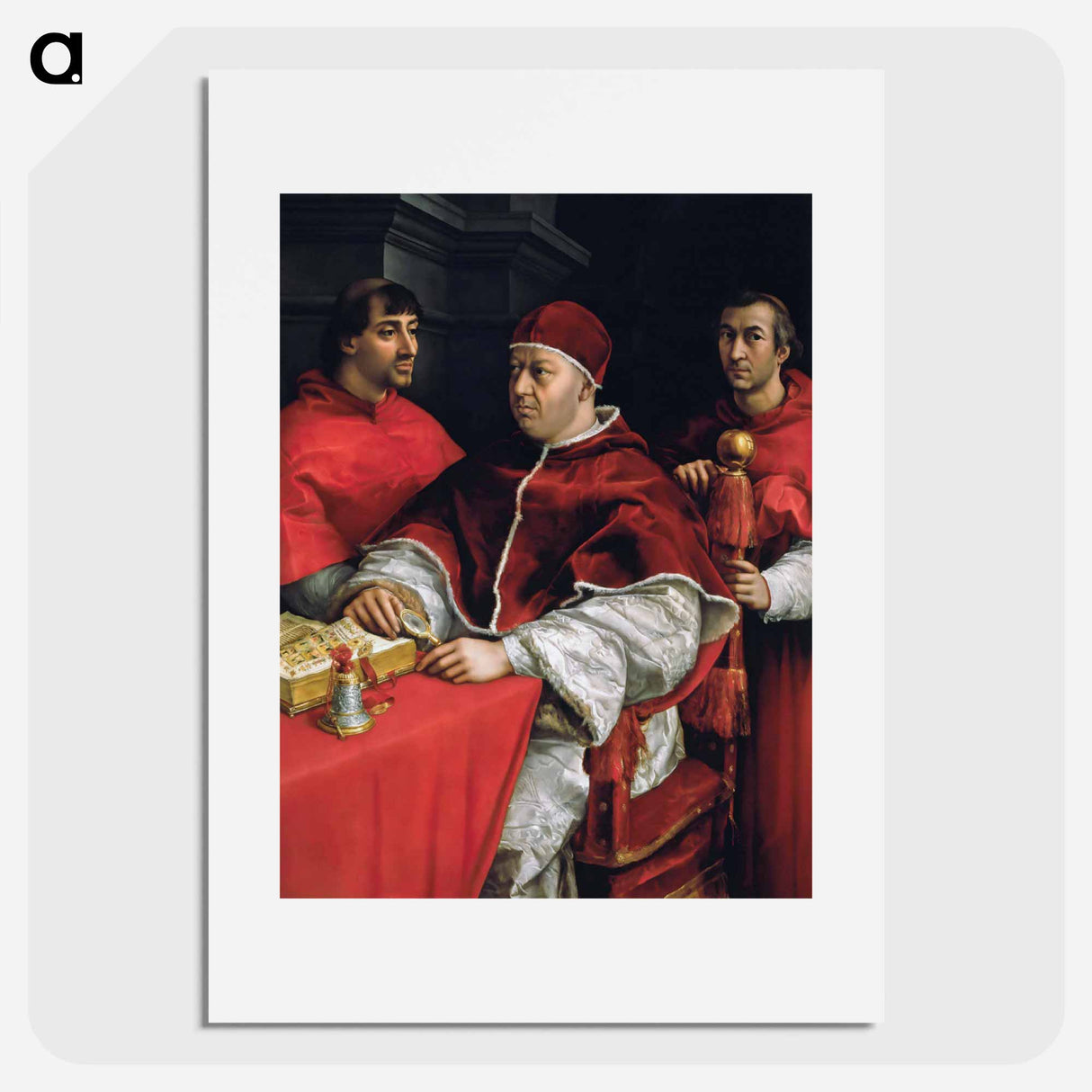 Portrait of Pope Leo X and his cousins, cardinals Giulio de' Medici and Luigi de' Rossi - ラファエロ サンティ Poster.